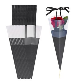 PATIKIL 24 Pcs Flower Wrapping Bag, Floral Packing Sleeves with Ribbons Cute for Bouquets Wedding Birthday Graduation Anniversary Arrangement Gift, Black