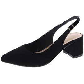 TruFox Women's Pointed Toe Block Heel Pumps Slingback Chunky Low Mid Kitten Heel Slip On - Black, 11