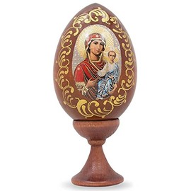 Icon with Virgin Mary Wooden Easter Egg 4 Inches
