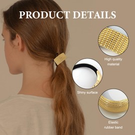 4 PCS Gold Hair Cuffs,Ponytail Cuff,Metal Geometric Hair Ties,Gold Hair Pieces for Women Clip in,Elastic Ponytail Cuff For Women Accessories,No Damage