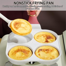 JUSTUP Nonstick Omelette Pan, 4 Cups Healthy Granite Non Stick Breakfast Fryer, Baking Tray with Heat-Resistant Handle, Compatible with All Stoves and Easy to Clean Pancake Pans, PFOA Free (White)