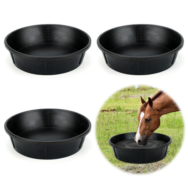 Midollarle 3Pcs Heavy Duty Rubber Feeder Pan, 12Q/3Gal Horses Feed