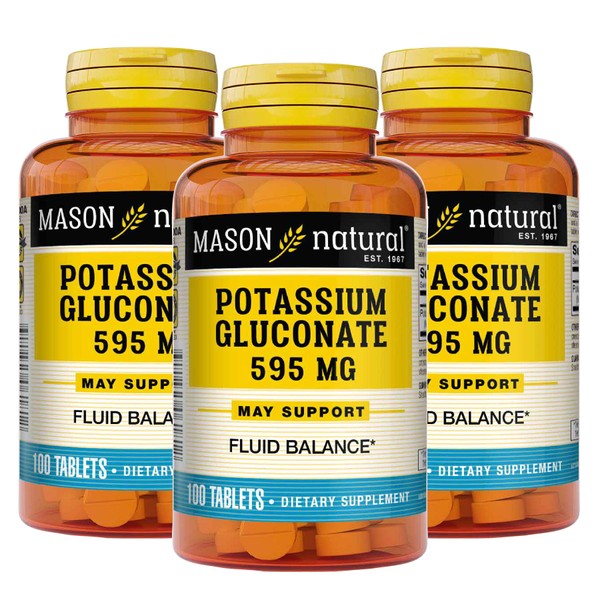 Mason Vitamins Potassium Gluconate 595Mg Tablets, 100-Count Bottles (Pack of 3)