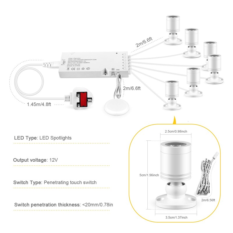 12V LED Ceiling lamp COB Spotlight, 6 Pcs Wärmeweiß Light