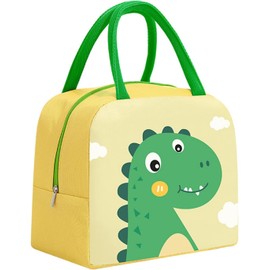 Bolsa de lonchera para mujeres adultas hombres, dibujos animados lindos bolsas térmicas de gran capacidad Almuerzo de preservación de calor recipiente para trabajo de viajes (Dinosaurio verde)