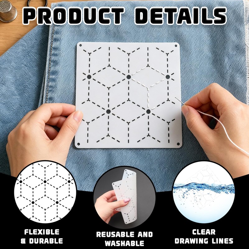 32 Pcs Sashiko Stencil Kit, 5.1 Inch Reusable PET Plastic