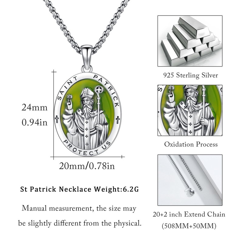 XIXLES Saint Patrick Medal Sterling Silver St Patrick Day Pendant