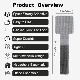 Self Adhesive Hook and Loop Cable Ties, Hook and Loop Cable Straps, Multi-Purpose Wire Ties Cord Organizer, Adjustable Cable Management Cable Clip, Household Office Kitchen Essentials (40Pcs-Grey)