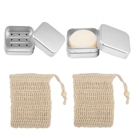 GisWell Pack of 4 Aluminium Soap Boxes, Travel Waterproof Metal Soap Box with 2 Cotton Linen Soap Bags, for Soap, for Travel and Home, Rustproof (Square)