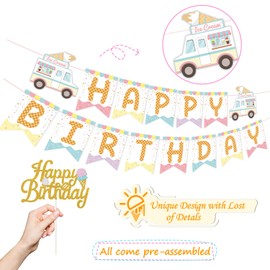 Pancarta de cumpleaños de helado y decoración para tarta de verano, colorido tema de helados para niños