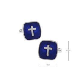 MRCUFF Cross Square Blue Pair of Cufflinks in a Presentation Gift Box & Polishing Cloth