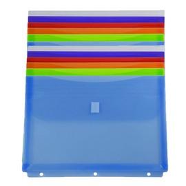 JAM PAPER Plastic 3 Hole Punch Binder Envelopes with Hook & Loop - Letter Booklet - 9 1/2 x 11 1/2 with 1 Inch Expansion - Assorted Colors - 12/Pack