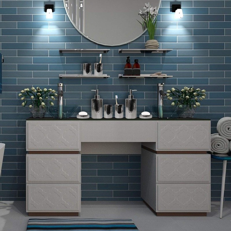 Blue Donuts Bathroom Accessories Set, Toothbrush Holder, Soap Dispenser, Silver,