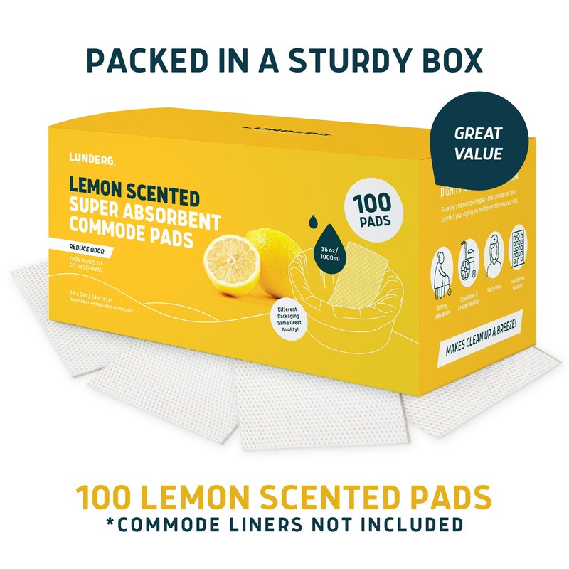 Lunderg Lemon Scented Super Absorbent Commode Pads - Medical Grade