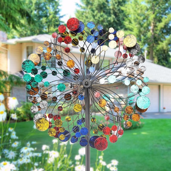 Hourseat Wind Spinner Large Outdoor Metal,Two-Way Wind Sculpture, 360 Degrees Swivel Kinetic Windmill Yard Art Decor for Patio, Lawn & Garden 75 * 24 Inches