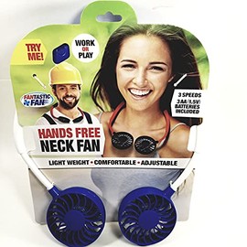 Hands Free Lightweight Adjustable Cooling Dual Neck Fan (Blue) Battery Operated