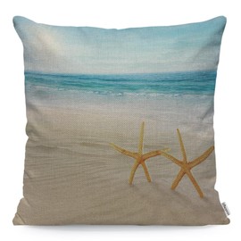 WONDERTIFY Beach Starfish Cushion Cover Seas Oceans Blue Sky Seashells Sand Pillowcases for Men Women, Pillow Cover Living Room Farmhouse 45X45 Cm