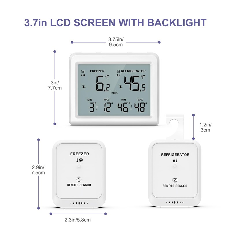 OQIMAX Digital Fridge Freezer Thermometer with 2 Remote Sensor, Wireless
