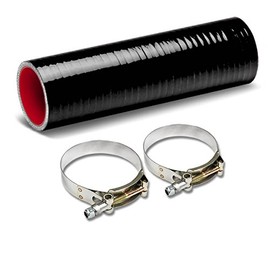 Auto Dynasty 2.25 inches 8 inches Long Straight 4-Ply Turbo/Intake/Intercooler Piping Silicone Coupler Hose+T-Clamp (Black & Red)