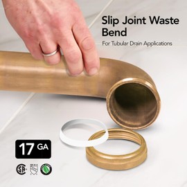 Highcraft 63934 Slip Joint Waste Bend for Tubular Drain Applications 1-1/2 in. x 12 in, 17GA Brass
