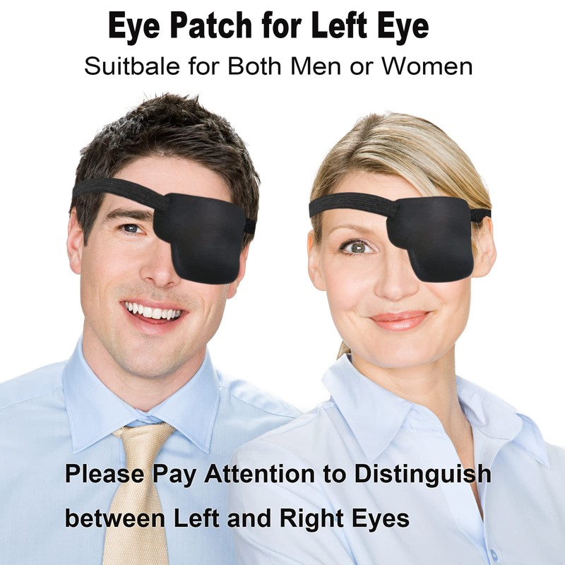 RIKEYO 2Pcs 3D Eye Patches for Adults, Adjustable Medical Eyepatch,Black(Left)