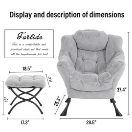 Furlide Lazy Chair with Ottoman, Modern Reading Chair with Folding Footrest, Comfortable Lounge Accent Chair for Bedroom, Study, Living Room, Courtyard (Plush Grey)