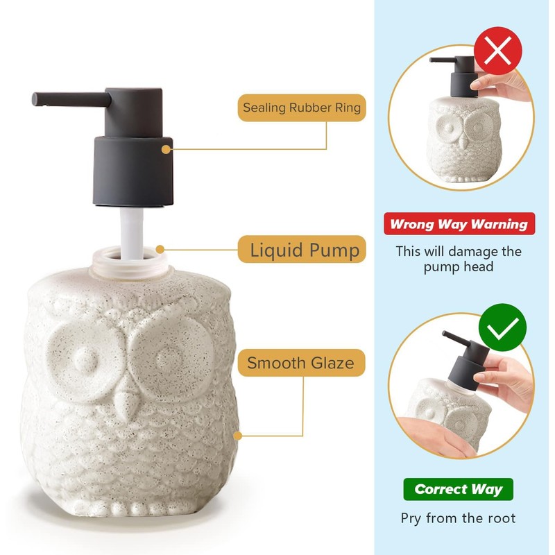 Sylfu Owl Ceramic Liquid Soap Dispenser - 15.2oz Refillable for