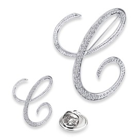 SINNKY A-Z Woman’s Letter Initial Brooch Pins, Silver Clear Crystal Rhinestone Breastpins Letter Stocking Pins 2size/package