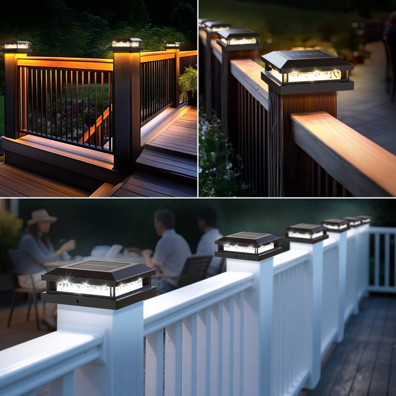 Solar Post Cap Lights 6-Pack, 2 Modes 16LEDs Bright Solar