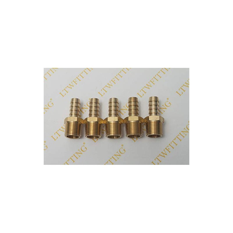 LTWFITTING Brass Barbed Fitting Coupler/Connector 3/8" Male BSPT x 3/8"(10mm)