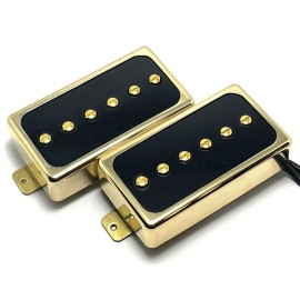 Dragonfire Hum-Cased P90 Pickup Set, Single Coil P-90 Humbucker Size Gold Ring Color Choice - Black