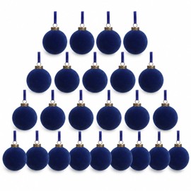 Velvet Christmas Balls Bulk Shatterproof Plastic Christmas Tree Decorations for Decorative Hanging Baubles (24, Navy Blue, 2.36Inch)