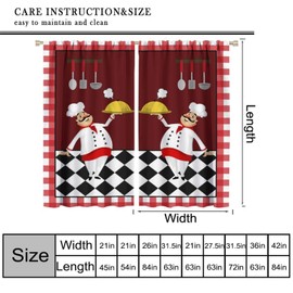 Chef Kitchen Curtains,Funny Chef Themed Print Bedroom Living Room Decor Black White Buffalo Check Plaid Drapes 2 Panels Set Total Size 42" W X 45" L Inch