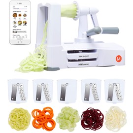 Mealthy 5-Blade Spiralizer | Vegetable Slicer with Durable Stainless Steel Blades | Kitchen Cooking Tool | Spiral Zoodle Maker with Catch & Store Container | Includes iOS & Android Recipe & Video App