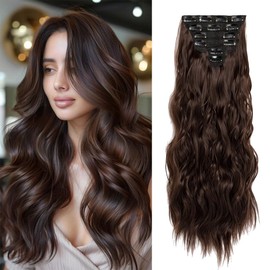 Clip in Hair Extensions for Women 6PCS Clip Ins Long Wavy Curly Hair Extension 22 Inch Synthetic Hair Extension Thick Hairpieces (Dark Brown)