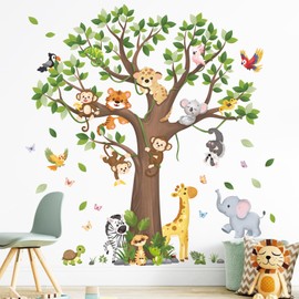 DECOWALL SG4-2504 Large Tree Jungle Animals Wall Stickers Peel and Stick Removable Decals for Kids Safari Nursery Bedroom Playroom Decor Zoo