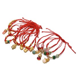 xuzhiyuan Chinese New Year Dragon Red String Rope Bracelet Charm Dragon Bracelet Chinese Zodiac Good Luck Protection Braided Adjustable Blessing Jewelry Spring Festival Amulet Jewelry Gift-B