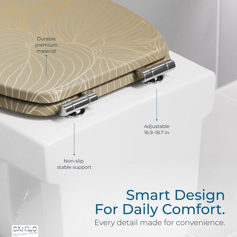 SANILO Wooden Toilet Seat with Soft Close [ROUND] - Decorative,
