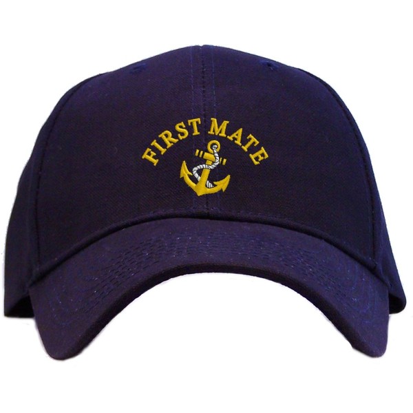 First Mate with Ships Anchor Embroidered Baseball Cap - Navy