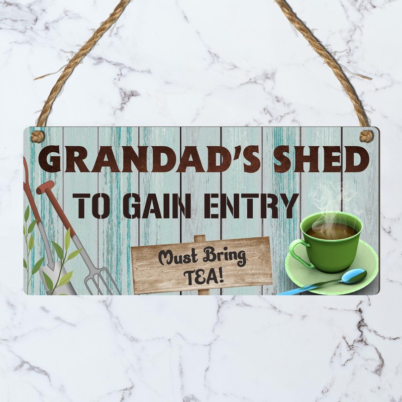Grandad's Shed - Whimsical Tea Entry Wooden Plaque | A