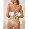 ZAFUL Women's Scalloped Textured Swimwear High Waisted Wide Strap Adjustable