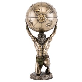 Top Collection Greek God Atlas Statue with Globe Container- Roman God of Heaven and Astronomy Sculpture in Premium Cold Cast Bronze- 12.25-Inch Office Desktop Figurine with Hidden Compartment