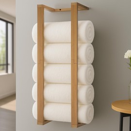 Aura Nest Bamboo Towel Racks - Vertical Wood Towel Rack Bamboo Bathroom Accessories, Storage, Wall Towel Rack for Rolled Towels for Bathroom Furniture, Spa Furniture and Decor