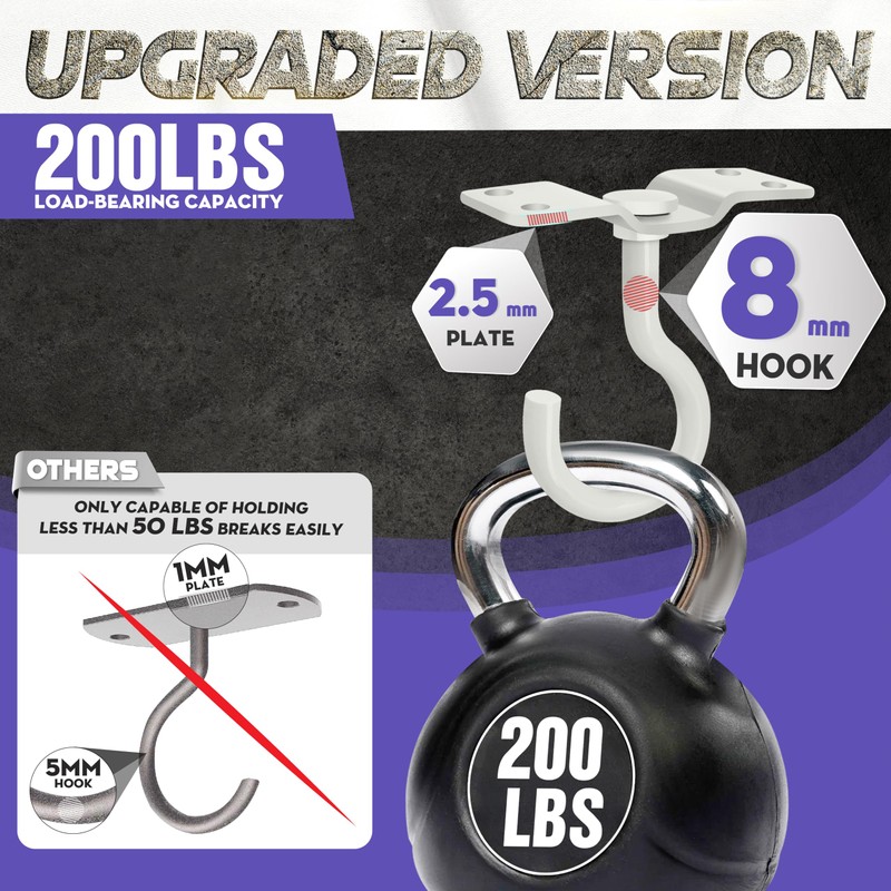 [Upgraded] 200LBS 8Pcs Rotatable Ceiling Hooks with 4 Screw Points