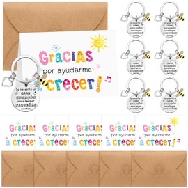 Weewooday Gift Set for Teachers, 6 Keyrings with Bees Engraving, 6 Thank You Cards, Gracias por Ayudarme a Crecer, 6 Envelopes for Teacher's Day, Graduation, Birthdays