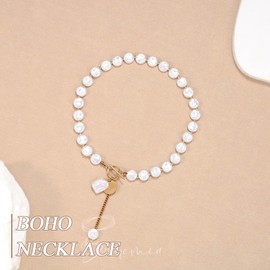 Jovono Boho Pearl Choker Necklace Gold Beads Sequin Pendant Necklace Vintage Necklaces Jewelry for Women and Girls Plastic, Plastic