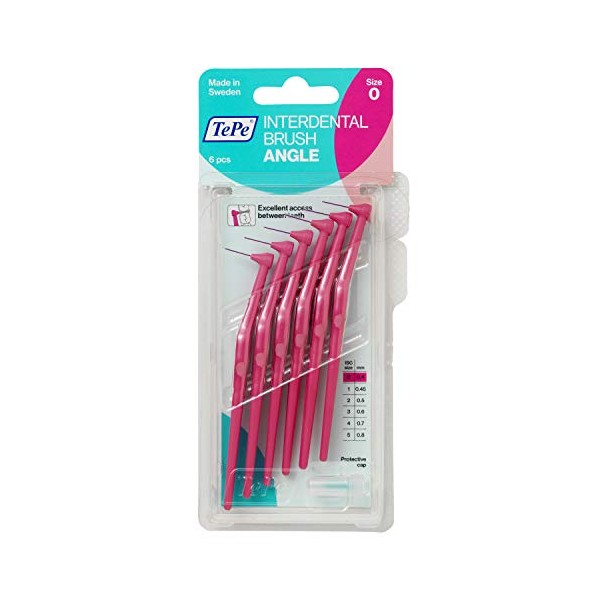 Tepe Angled Pink Interdental Brushes - ISO Size 0 (0.4mm) - Pack of 6
