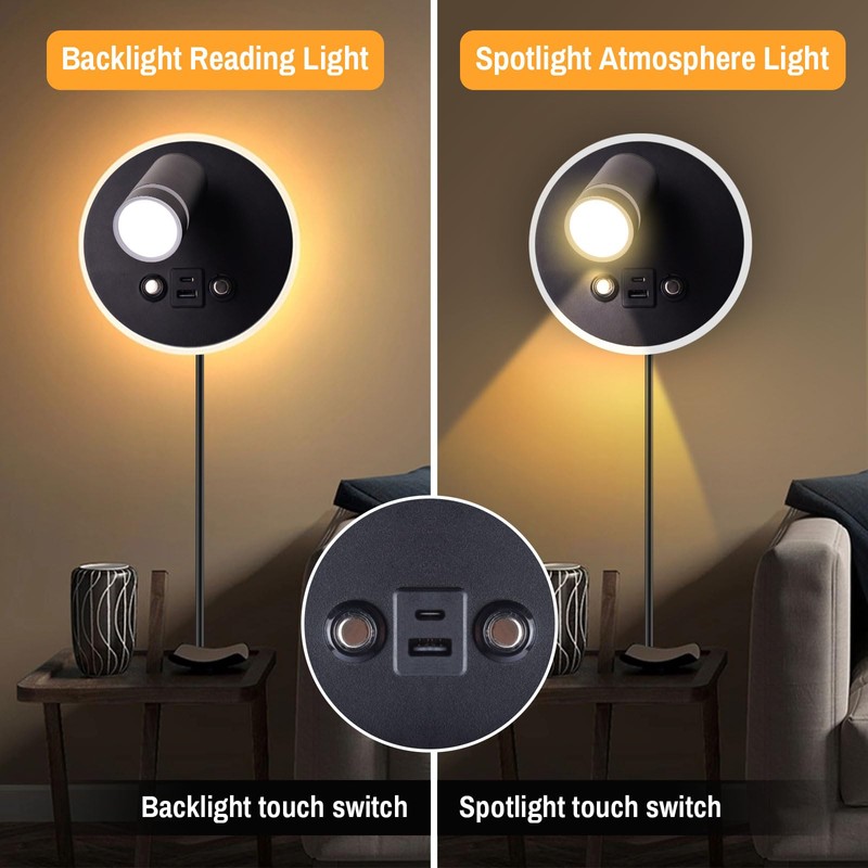 ERAY Wall Mounted Reading Light, Adjustable Wall Sconces with USB