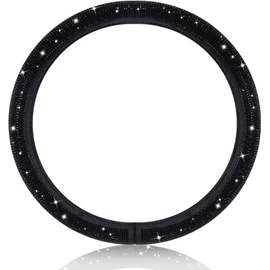 Linyongc Sparkling Crystal Car Steering Wheel Cover, 1Pc, Universal Fit, 38 CM, Black Velvet