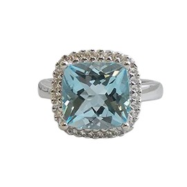 Blue Topaz and Zircon Sterling Silver Ring US Size 6 / Diameter 16.5
